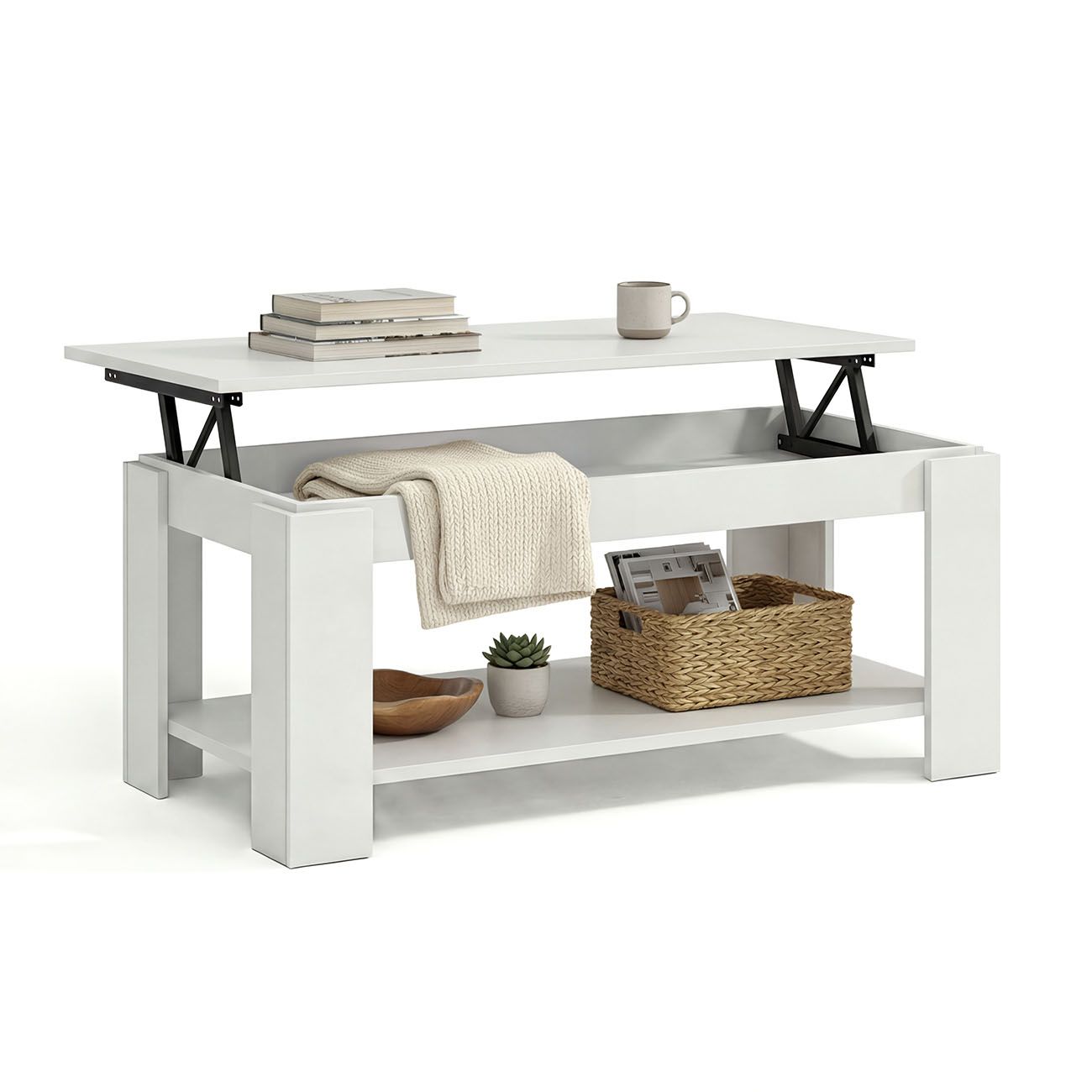 Mesa de centro elevable con almacenaje 102x43-54 cm lya blanco artik