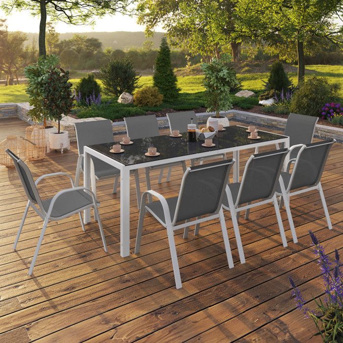 Salón de jardín madrid 8 plazas blanco gris 190 cm