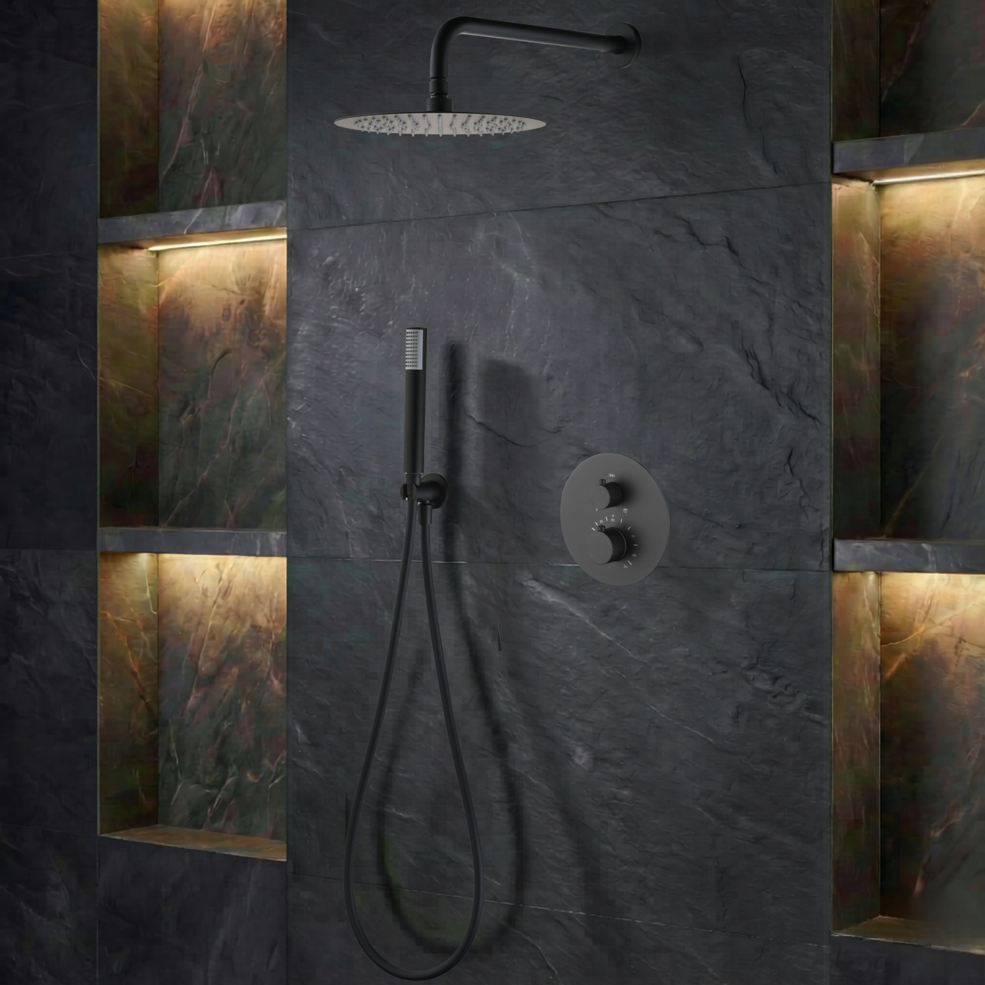 Imex - columna ducha empotrada termostática negro serie génova