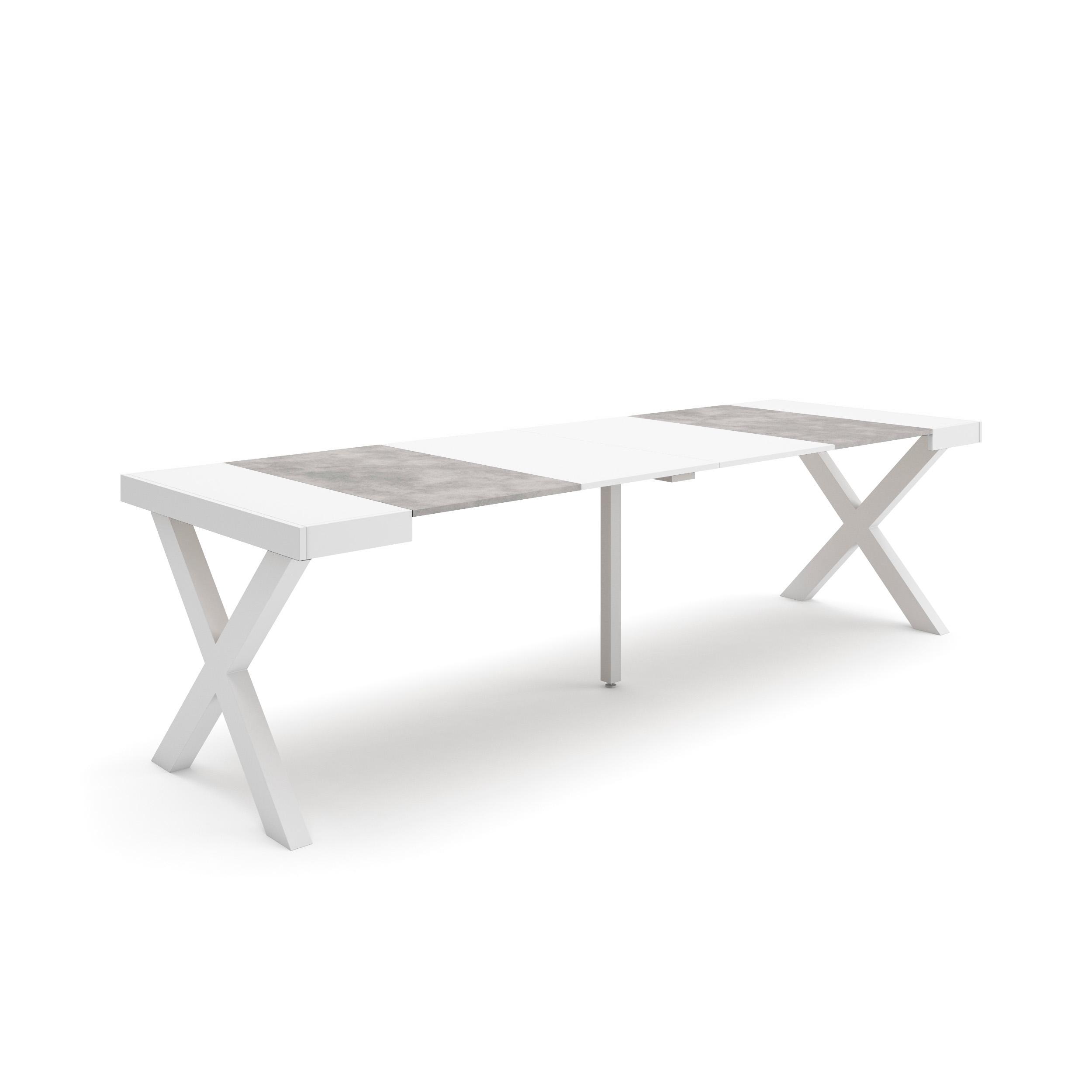 Mesa extensible, 58/262x90x73cm, blanco y cemento, patas macizas rf2815