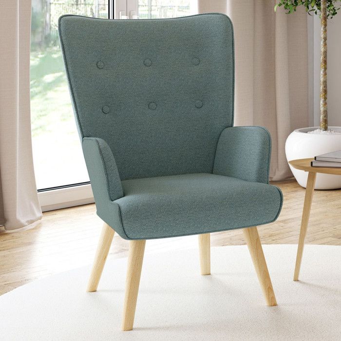 Sillón escandinavo de tela verde eucalipto