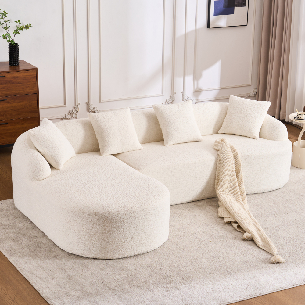 Sofá chaise longue en l chenilla blanca 3 plazas curvo