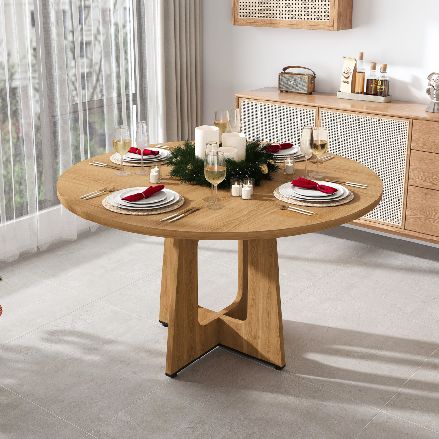 Mesa de comedor redonda para 4 a 6 personas mdf roble 76x120x120cm