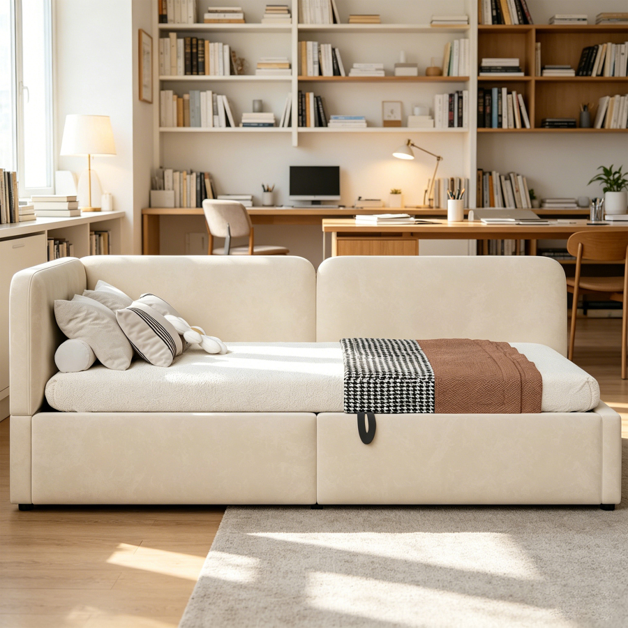 Cama Individual 90x200cm con almacenaje y respaldo reversible