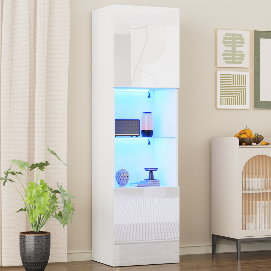 Vitrina con iluminación LED 2 puertas blanco brillo 160x45x35cm