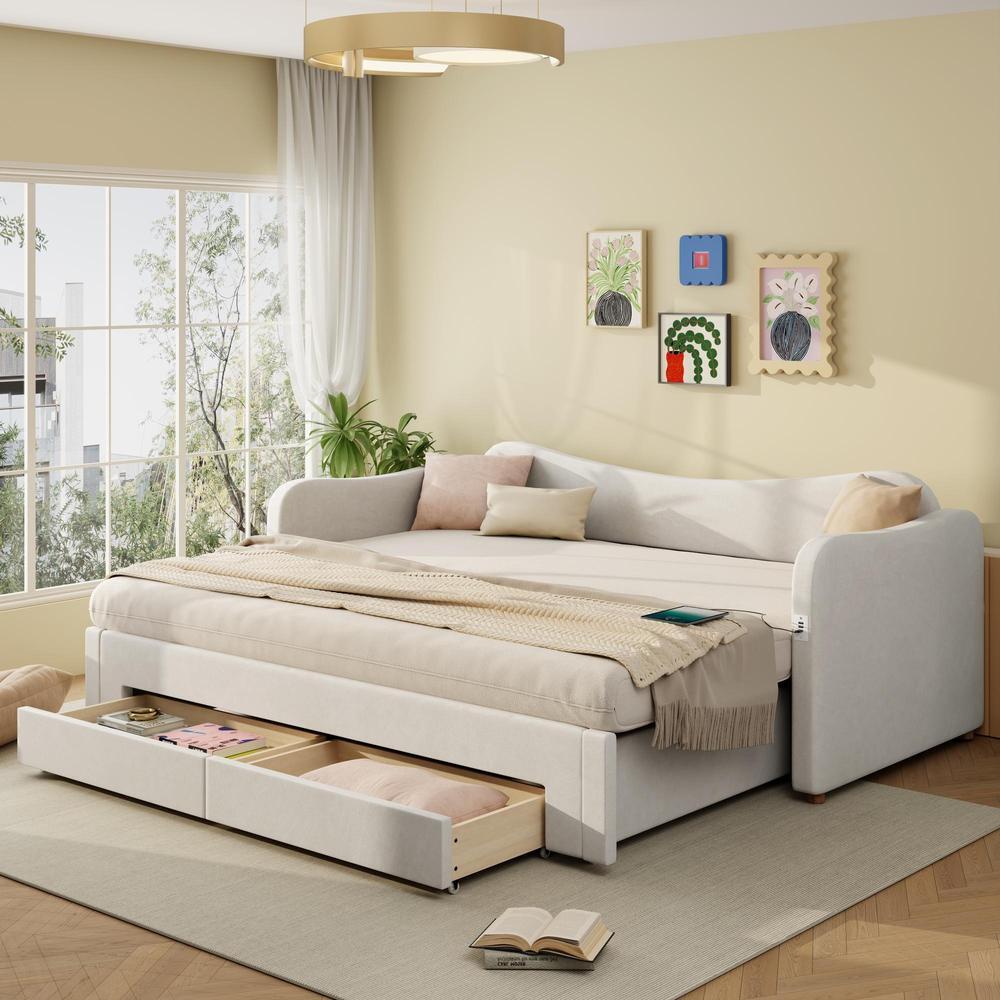 Cama nido 90x200cm terciopelo convertible 180x200cm con cajones usb