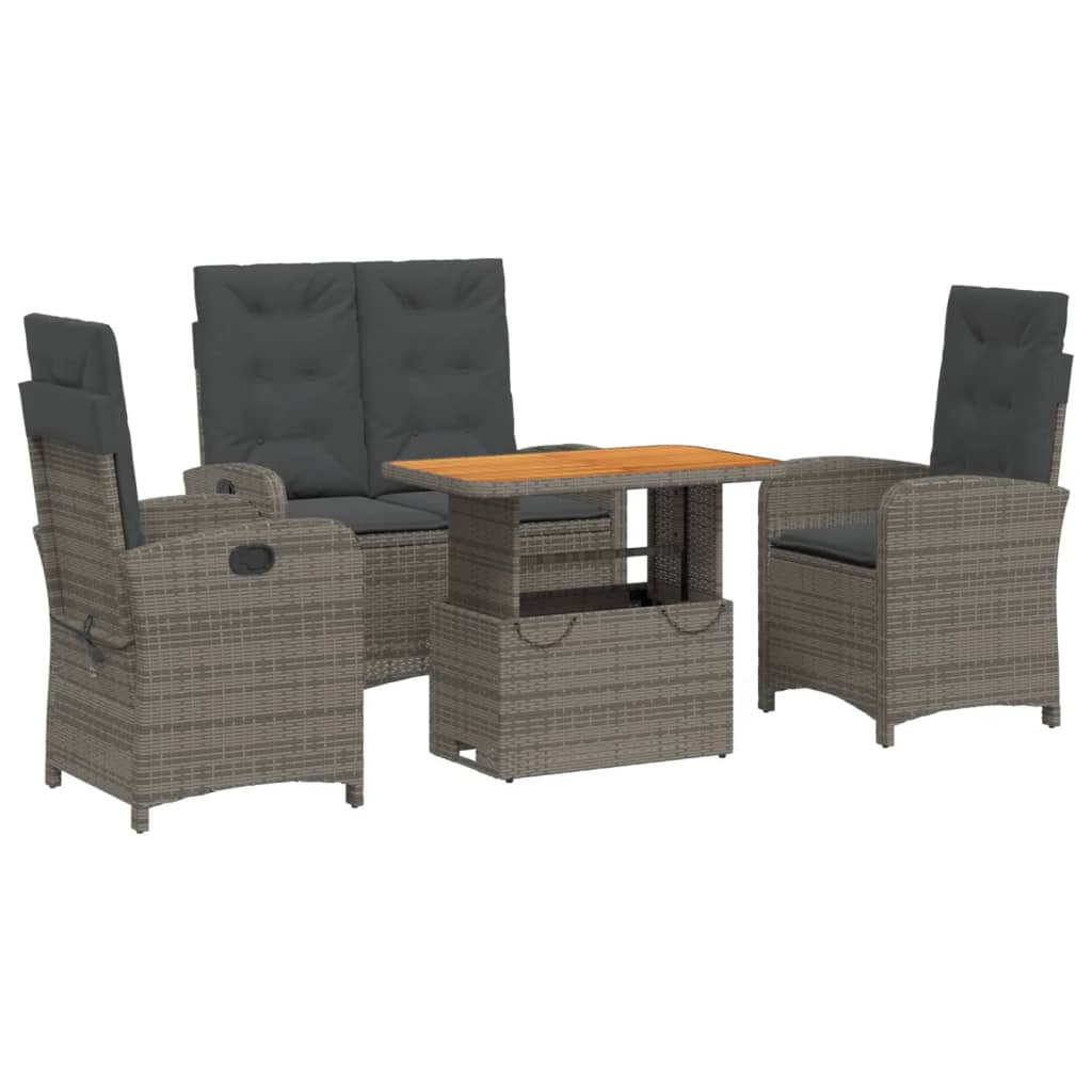 vidaXL juego de comedor de jardín 4 piezas con cojines ratán pe gris