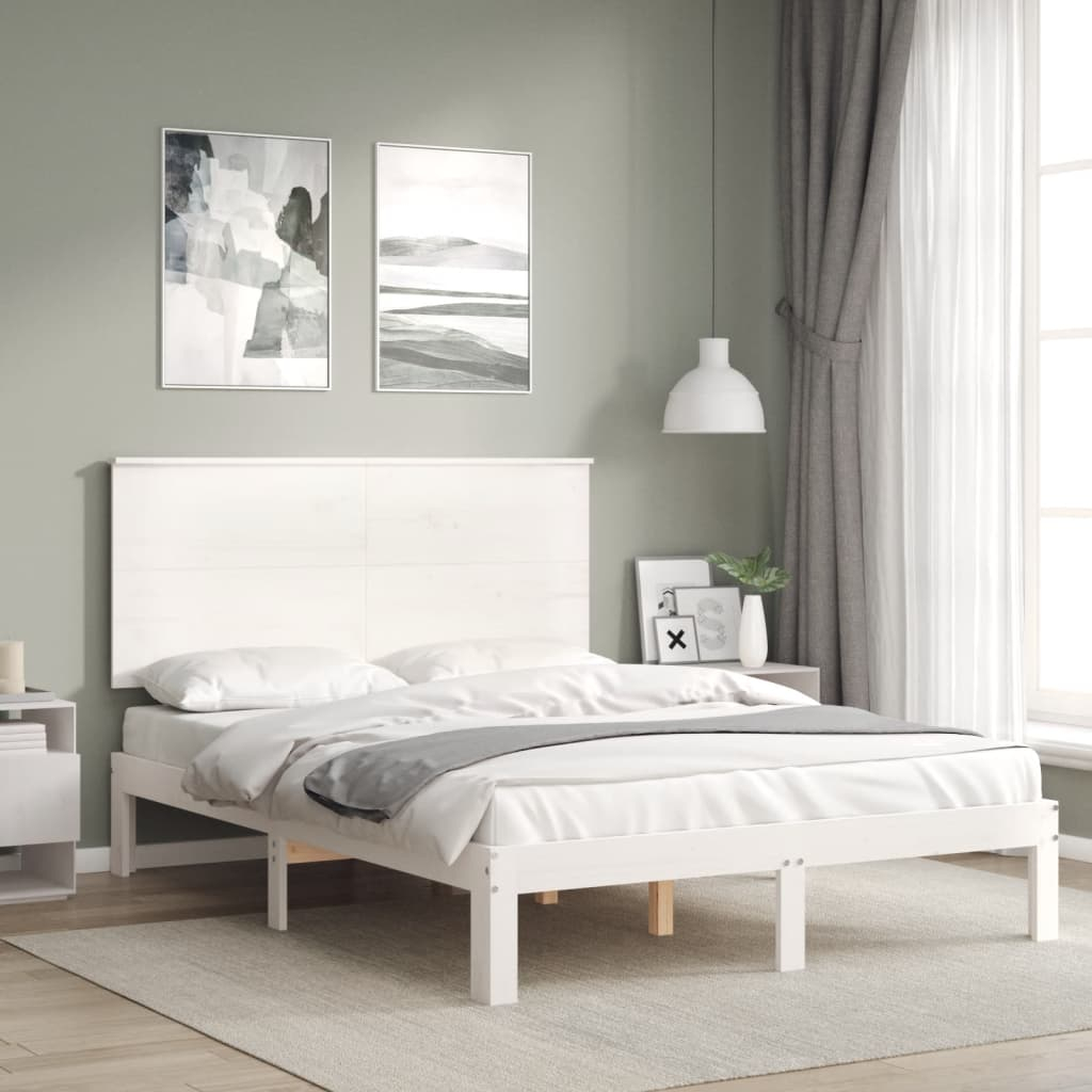 vidaXL estructura cama de matrimonio con cabecero madera maciza blanco
