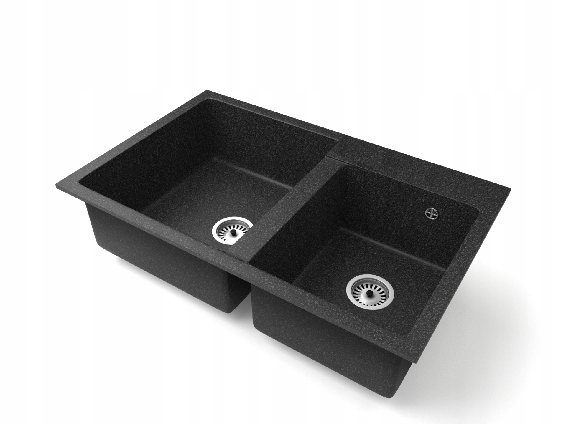 Fregadero cocina negro 80x50cm, fregadero granito 2 senos + sifón