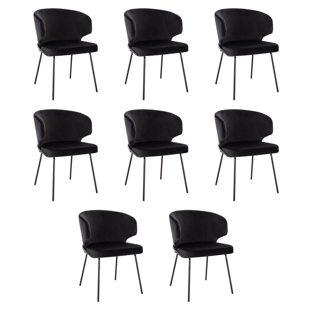 Silla de comedor de terciopelo amara - lote de 8 negro
