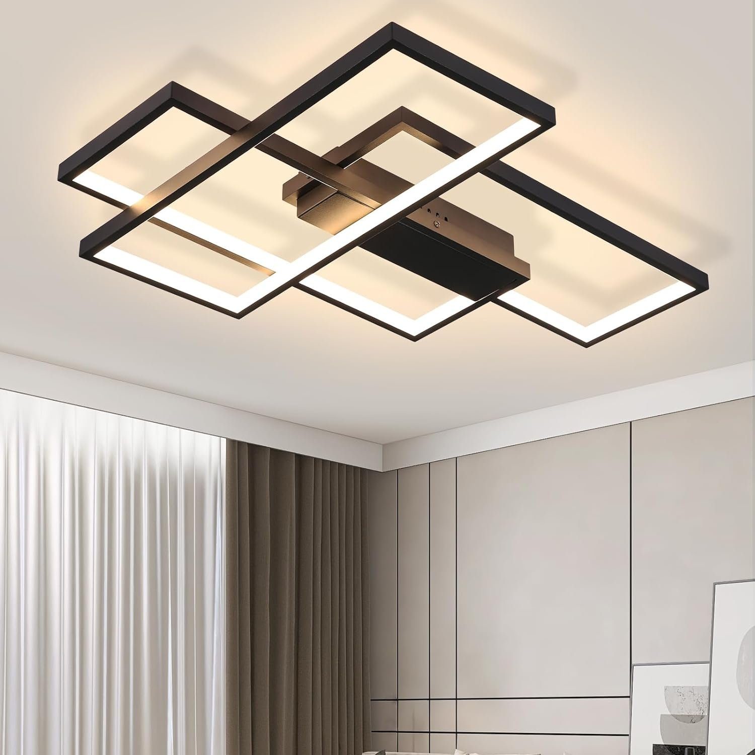 Nettlife lámpara techo LED, iluminación moderna 3 cuadrados, 67x47x10cm,