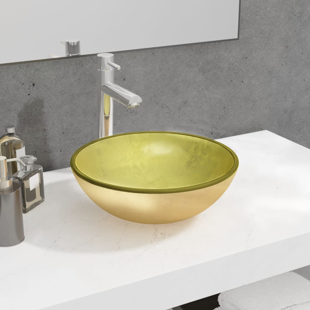 Lavabo de vidrio templado dorado 35x12 cm es7063
