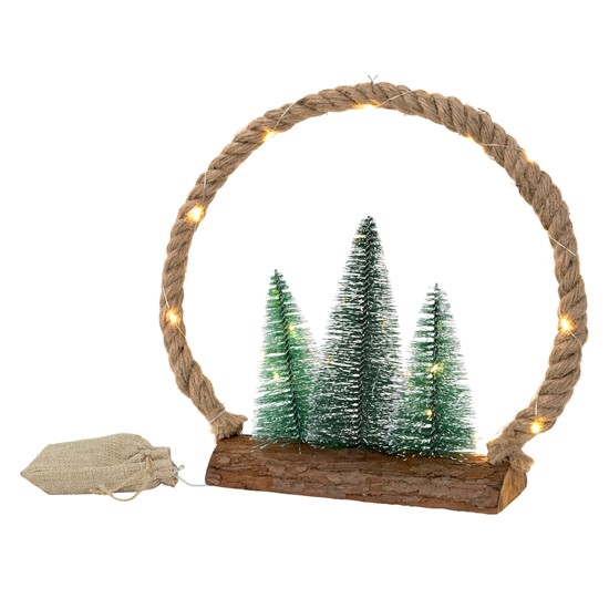 Círculo de yute coLGante con 3 abetos 30LEDs decoración interior navidad
