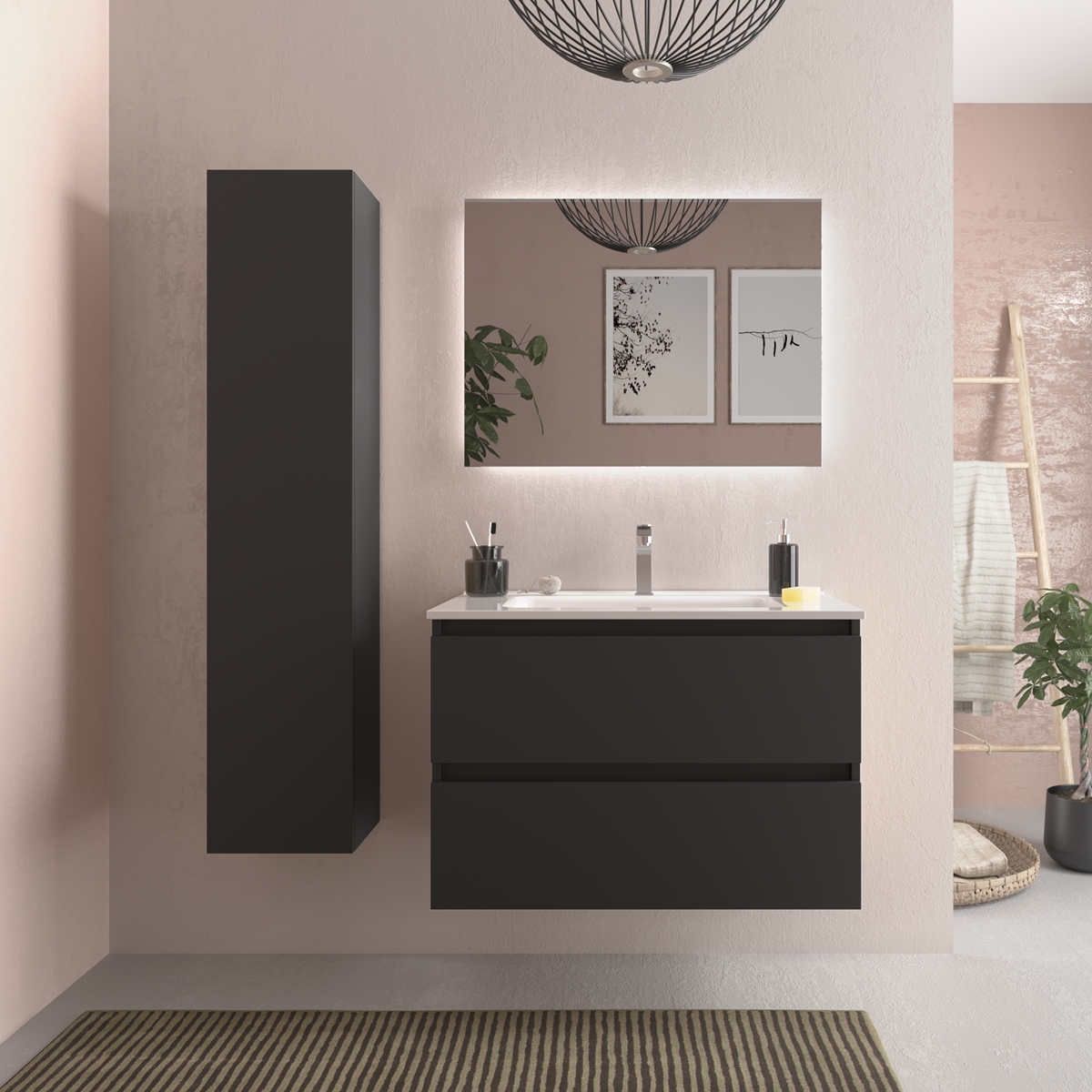 Mueble baño bequia 80 cm negro mate | lavabo