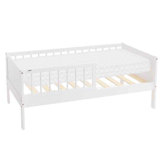 Cama infantil 70 x 140 cm blanca con colchón espuma fría y protección