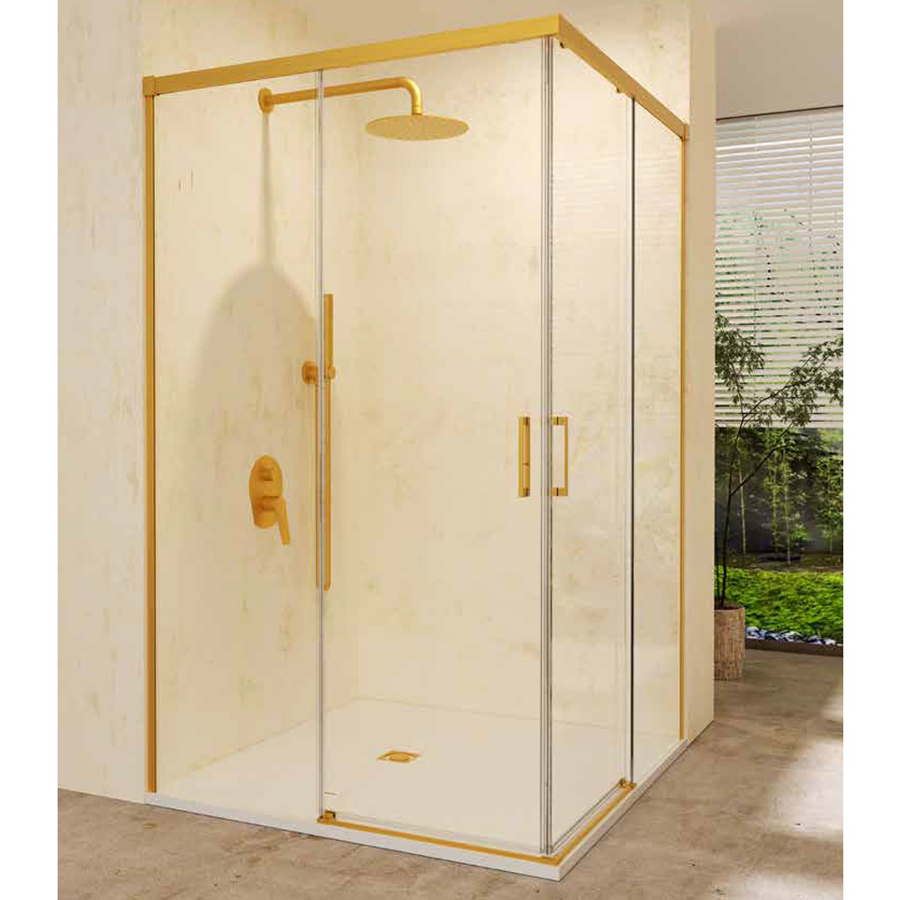 Mampara ducha 2 fijos + 2 puertas | oro 80cm (adap.77,50-80)x80cm