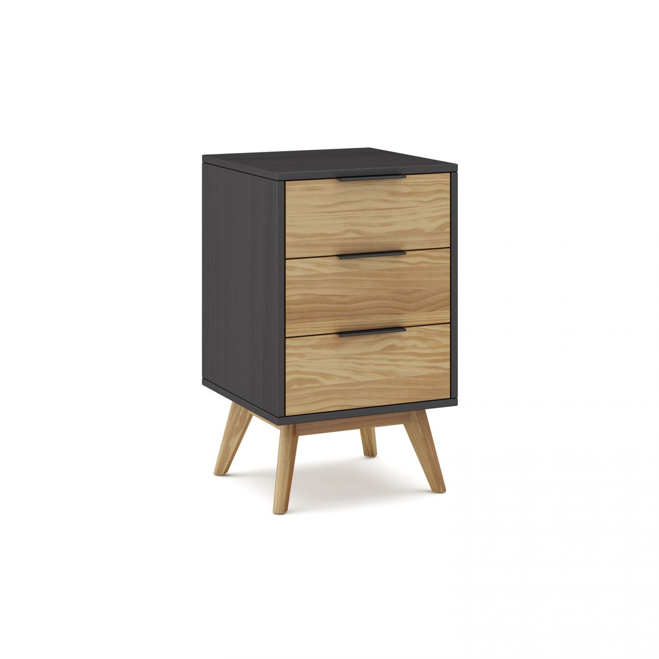 Mesita de noche de 3 cajones y patas 40x65,5 cm numa gris alpino - oak