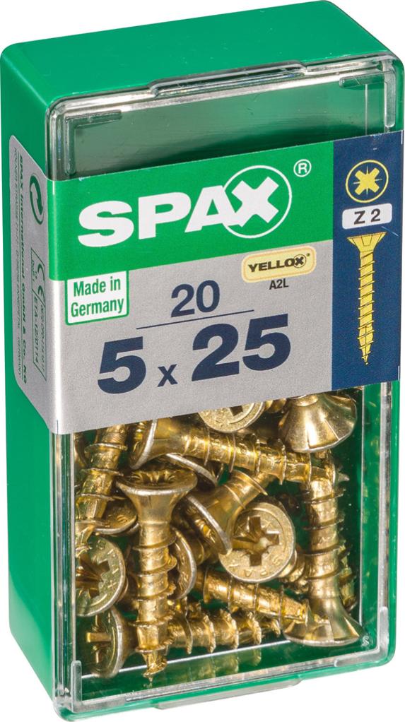 Caja 20 uds. Tornillo madera spax cab. Plana yellox 5,0x25mm