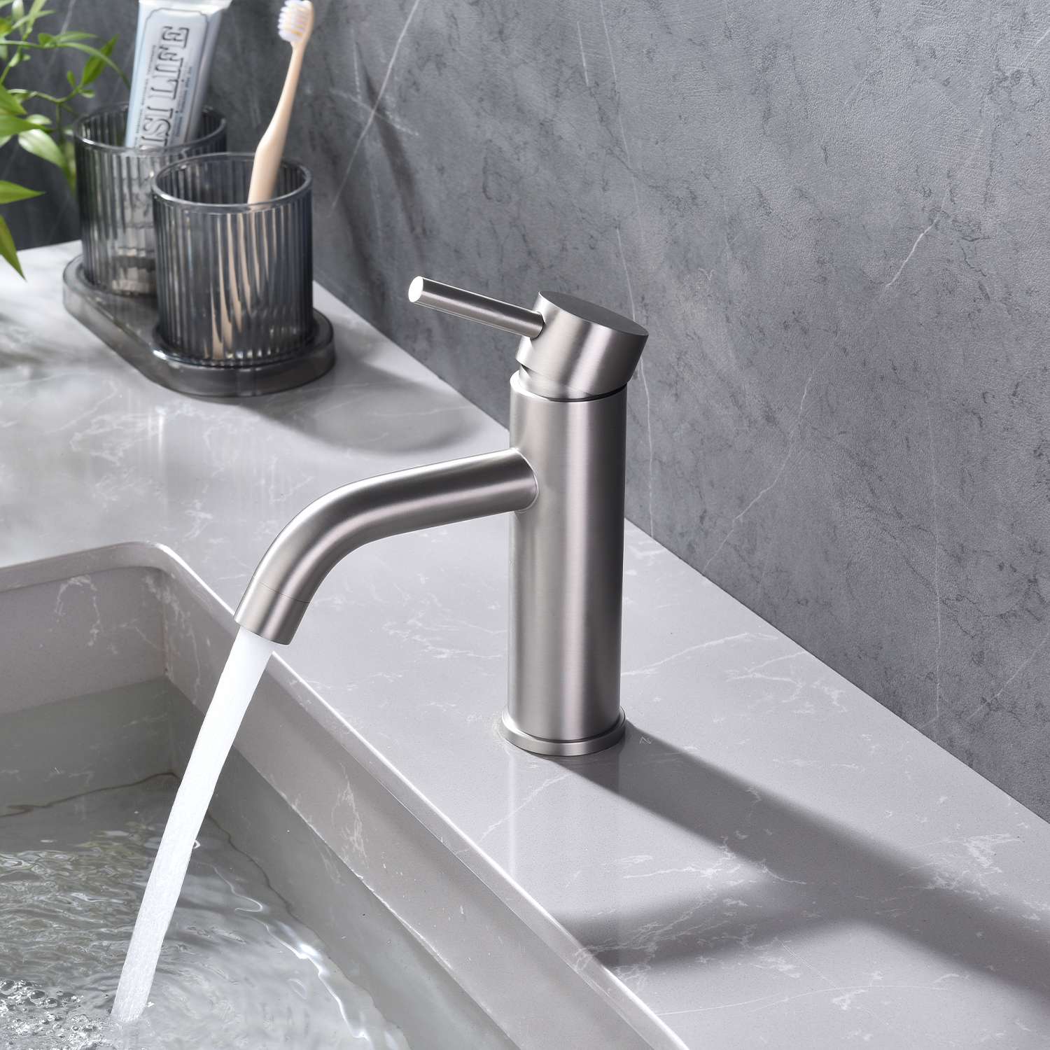 Grifo monomando lavabo sky bath níquel cepillado inox s304 serie rock