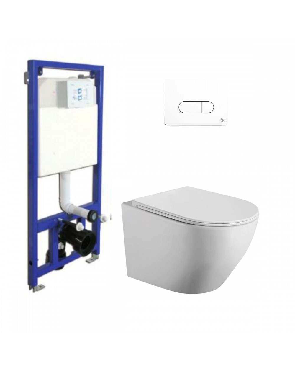 Pack inodoro suspendido rimless + cisterna + pulsador blanco mate