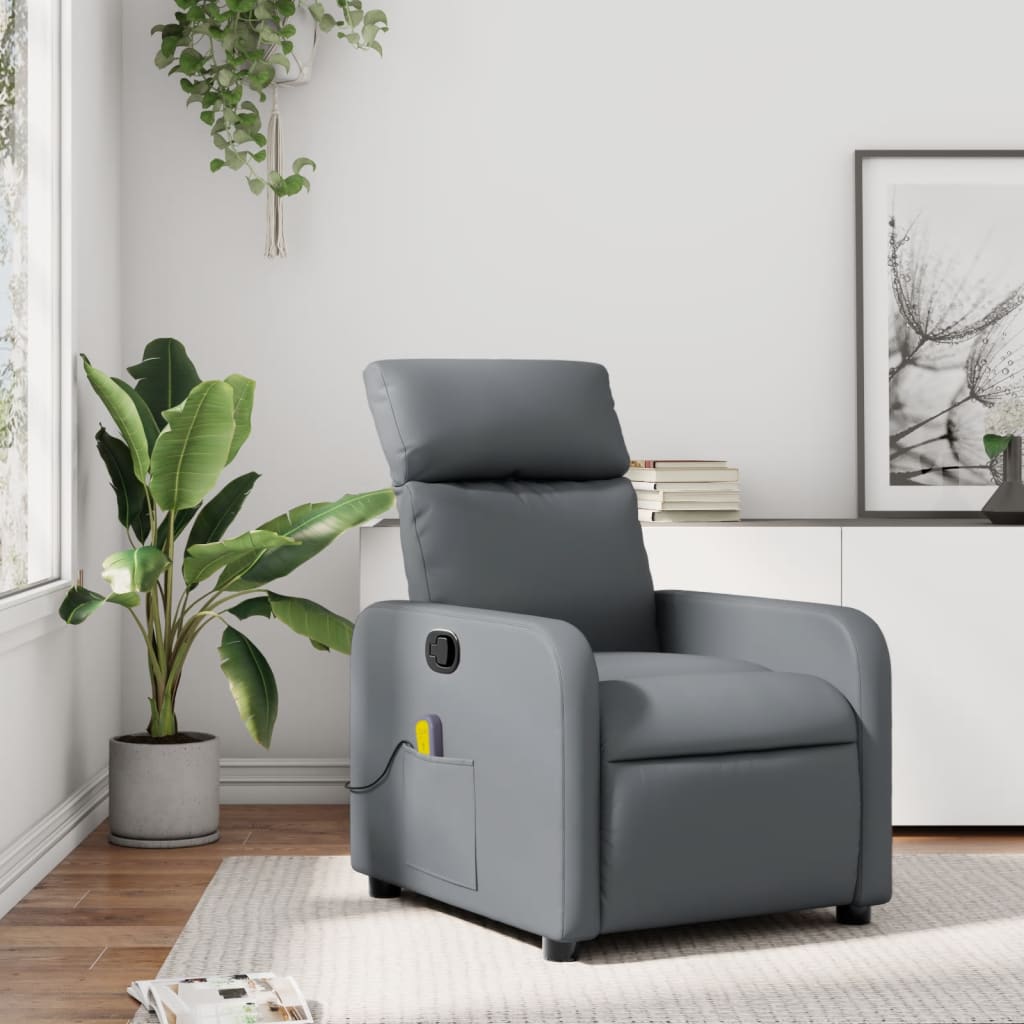 Sillón de masaje reclinable cuero sintético gris qweo2686