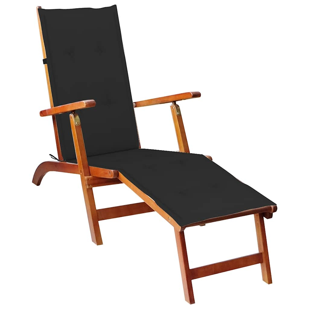 vidaXL tumbona de jardín con reposapiés y cojín madera maciza acacia