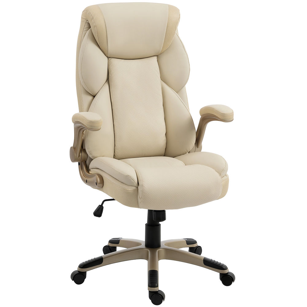 Silla de oficina 68 x 75 x 126 cm cuero sintético color beige Homcom