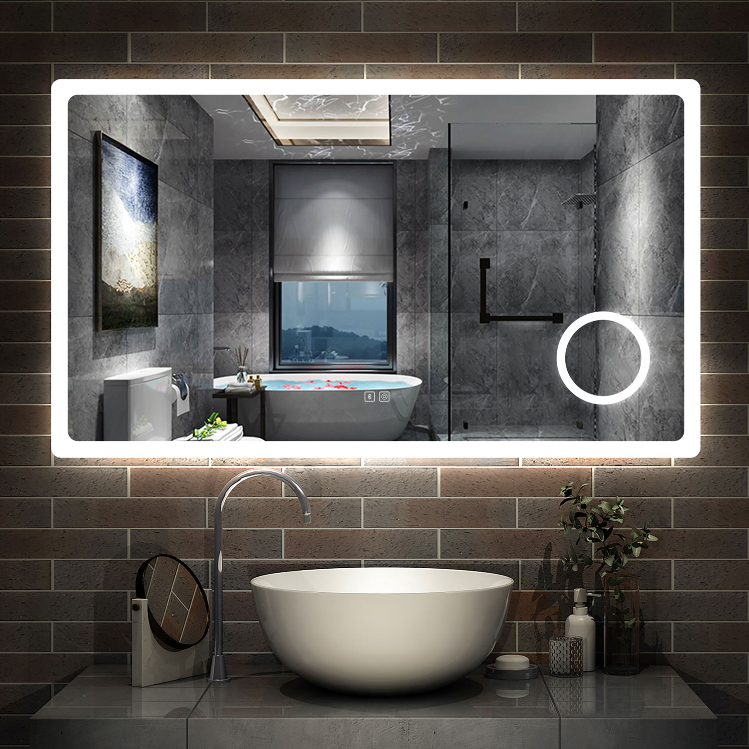 Aica espejo de baño LED 140×80cm,bluetooth,espejo de aumento