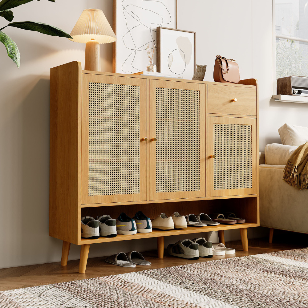 Zapatero para recibidor con 3 puertas y 1 cajón natural 106x120x35cm