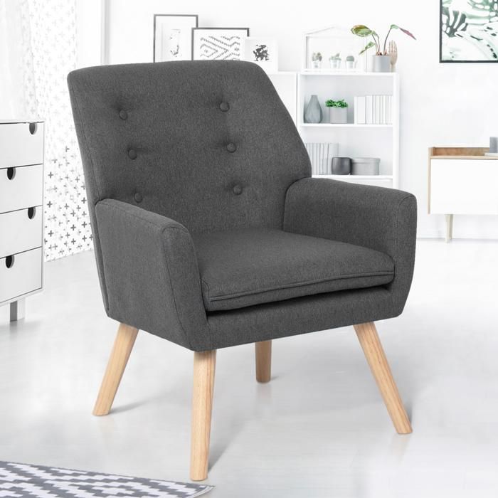 Sillón escandinavo de tela gris antracita - 70x66x80 cm
