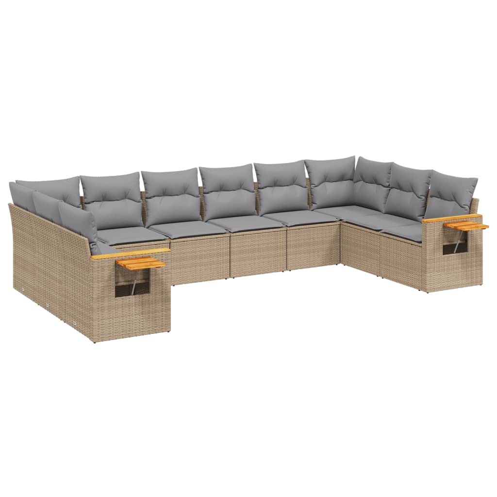 vidaXL juego de sofás jardín con cojines beige 10 pzas ratán sintético