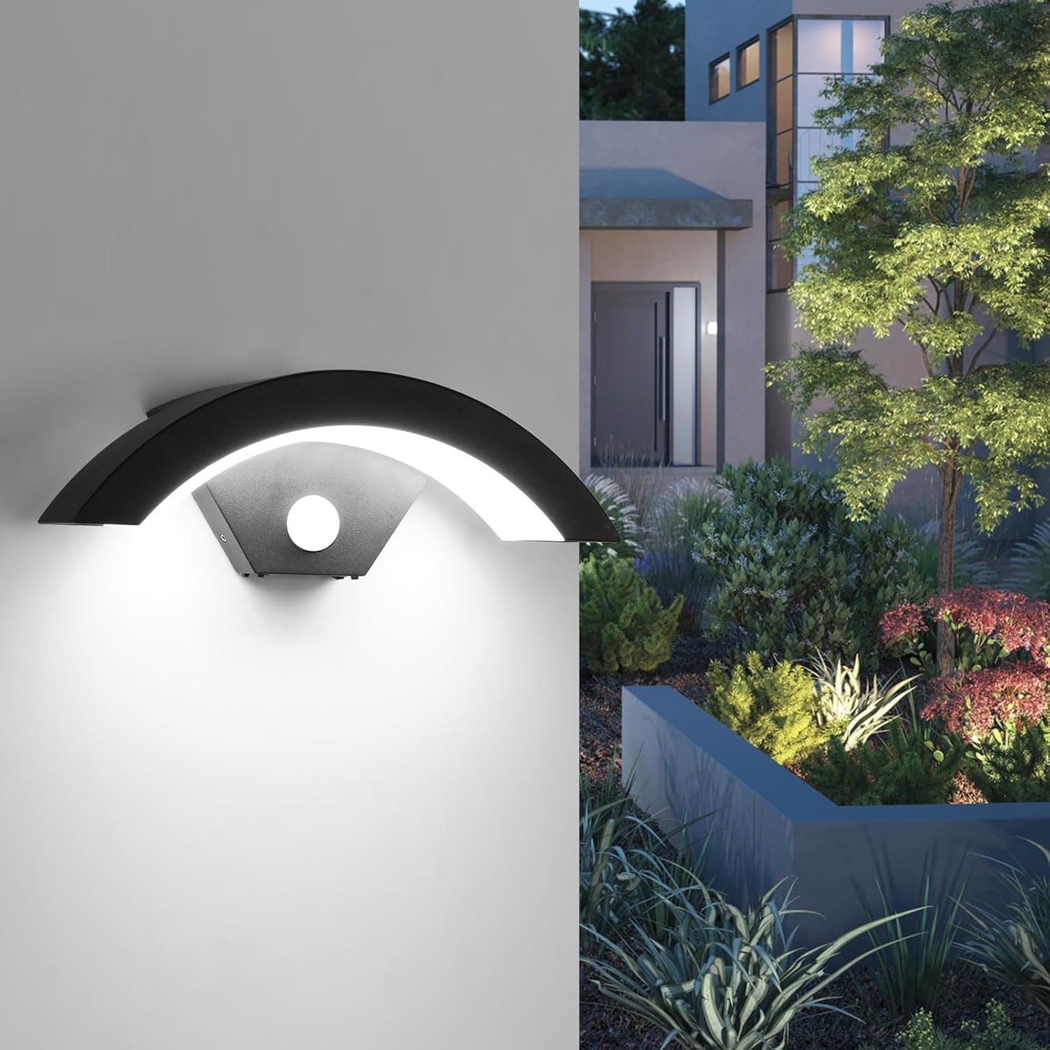 Aplique de pared exterior con sensor impermeable 24 w 6500 k negro