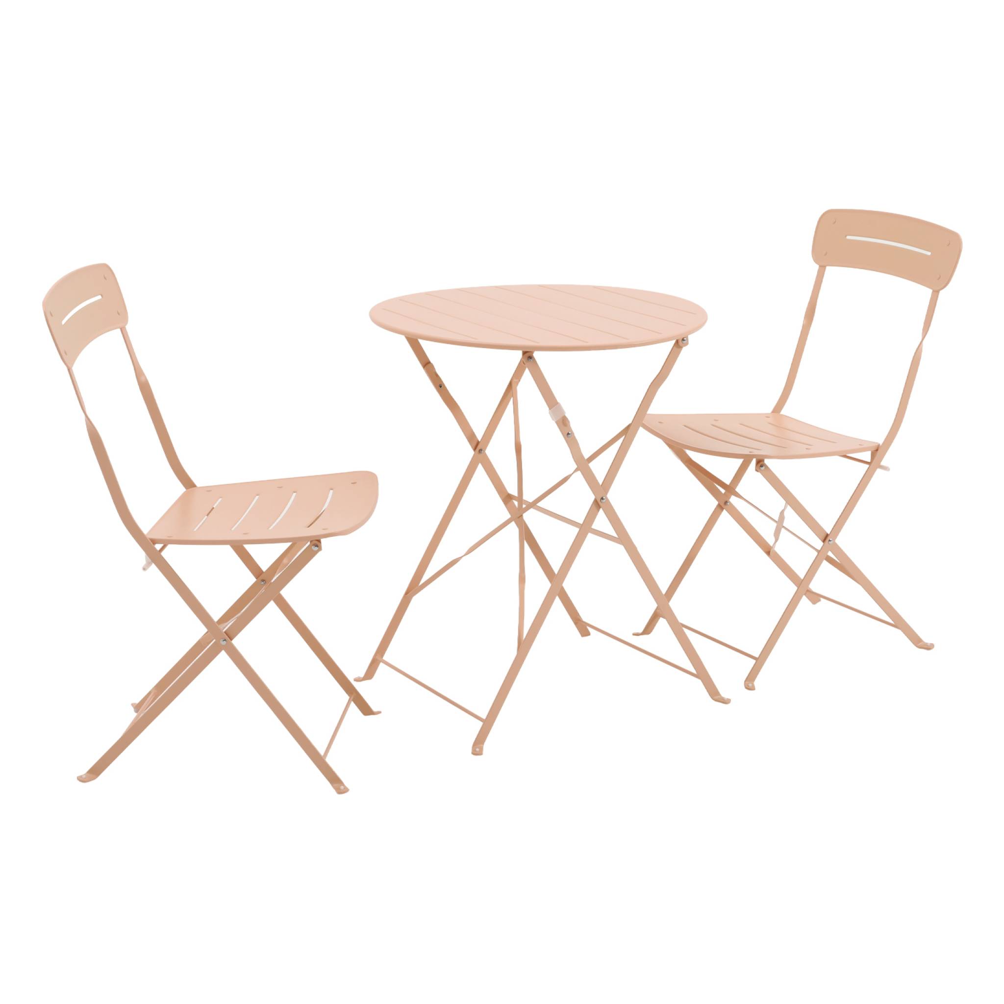 Set mesa de jardín bistró plegable redonda de acero con 2 sillas rosa