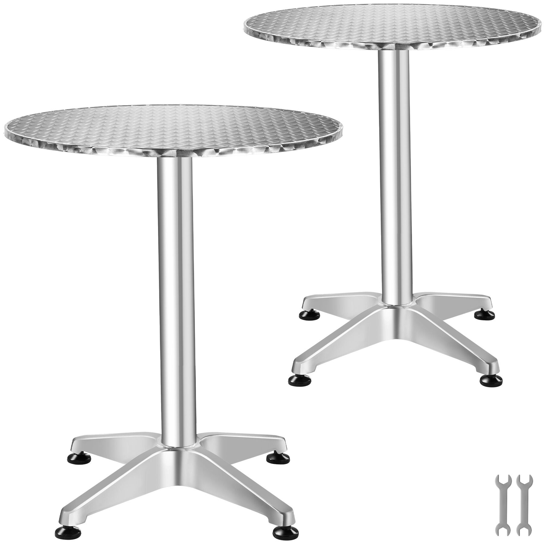 Tectake 2 mesas bistró aluminio, plegable resistente, 67x67x75/115cm, plata