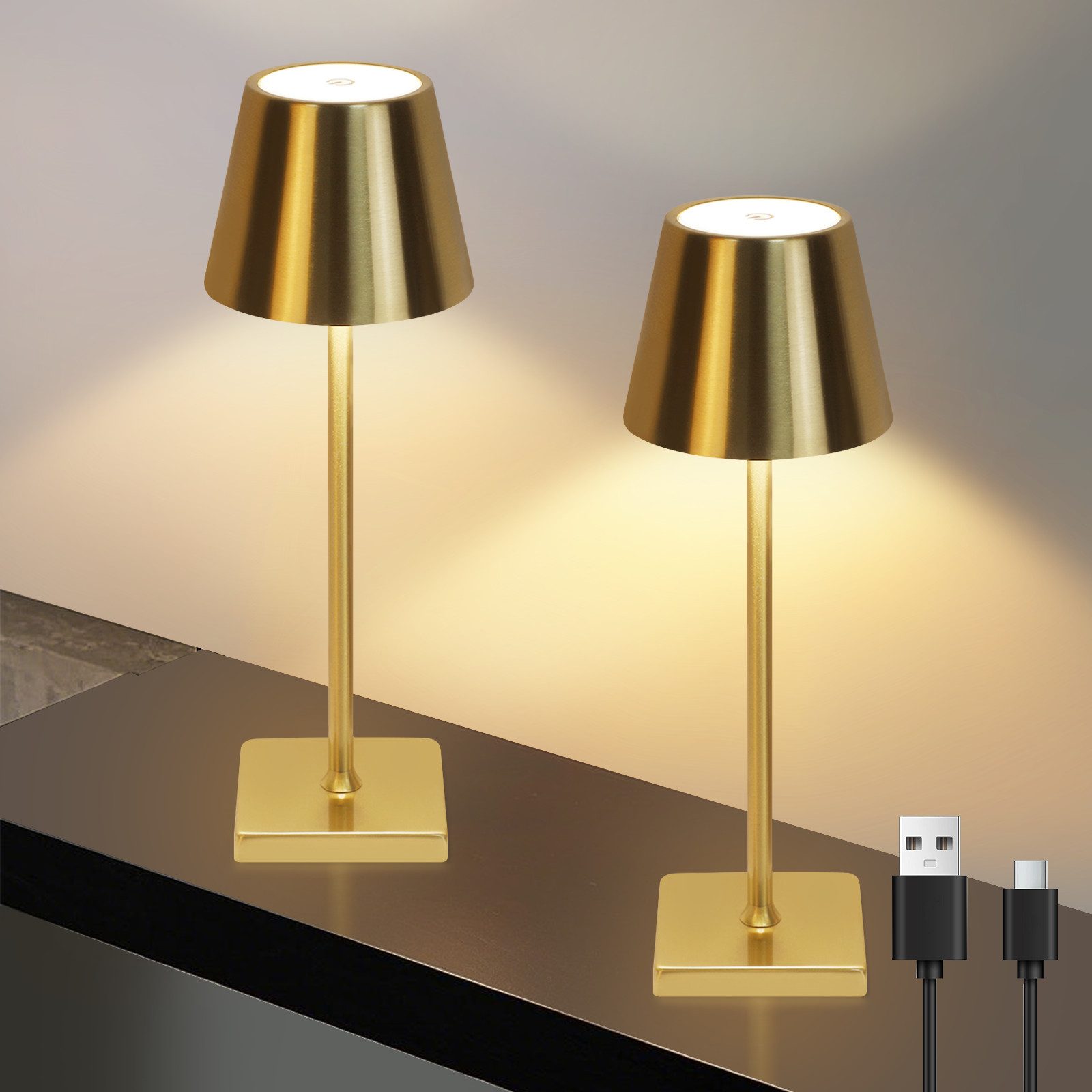 Nettlife lámpara de mesa LED dorado 35.5x11.9(2er-set)