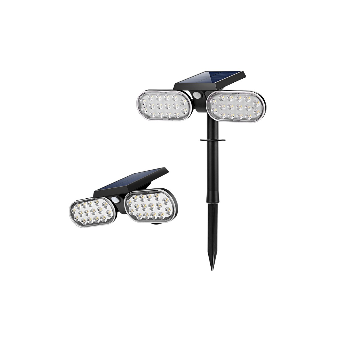 Foco pica solar exterior, 2 focos, giratoria 360 grados. Luz 6000k