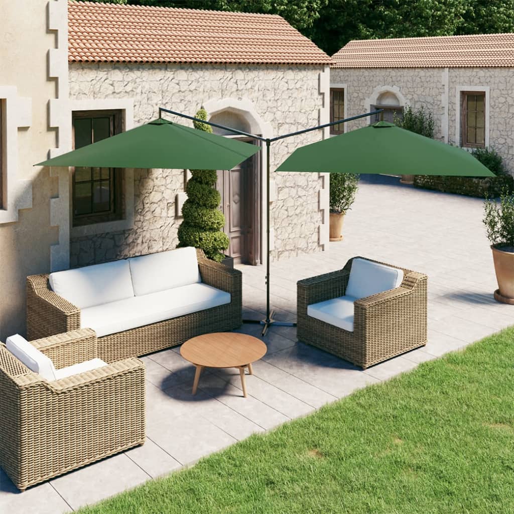 Sombrilla doble de jardín con palo de acero verde 600x300 cm eerf4299