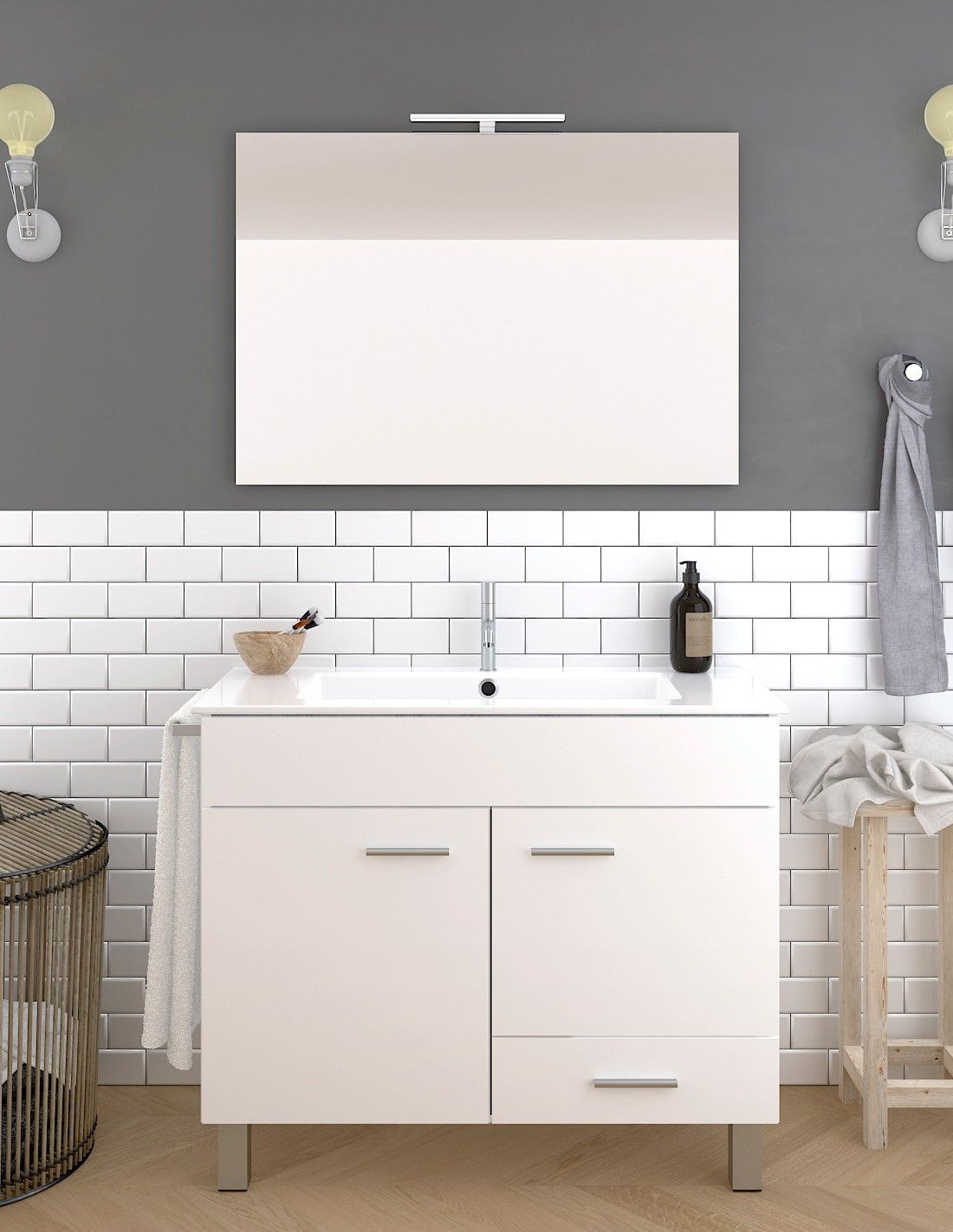 Mueble de baño samos, lavabo y espejo 90x45cm blanco