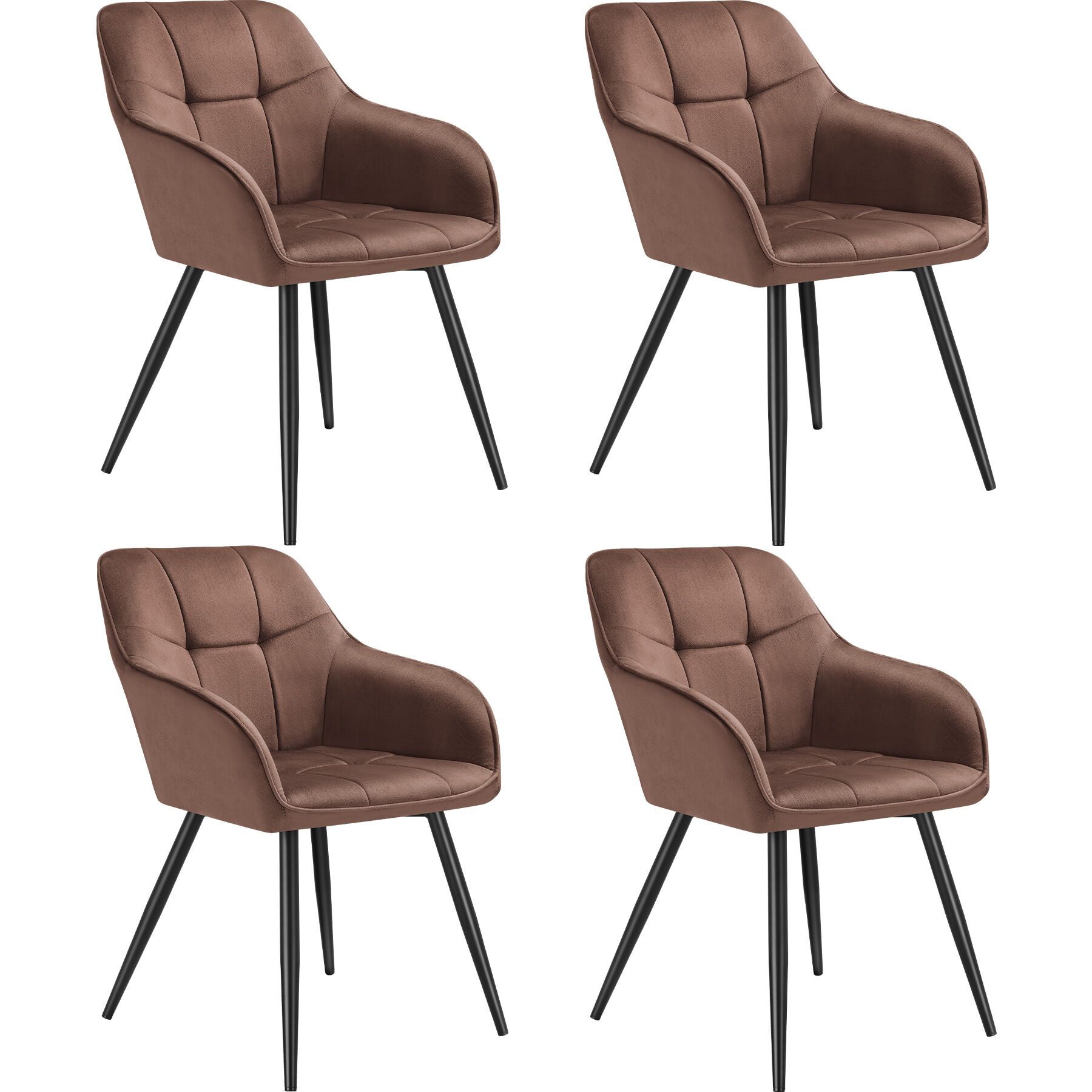 4 sillas de comedor, efecto terciopelo, 58 x 62 x 82 cm marrón/negro