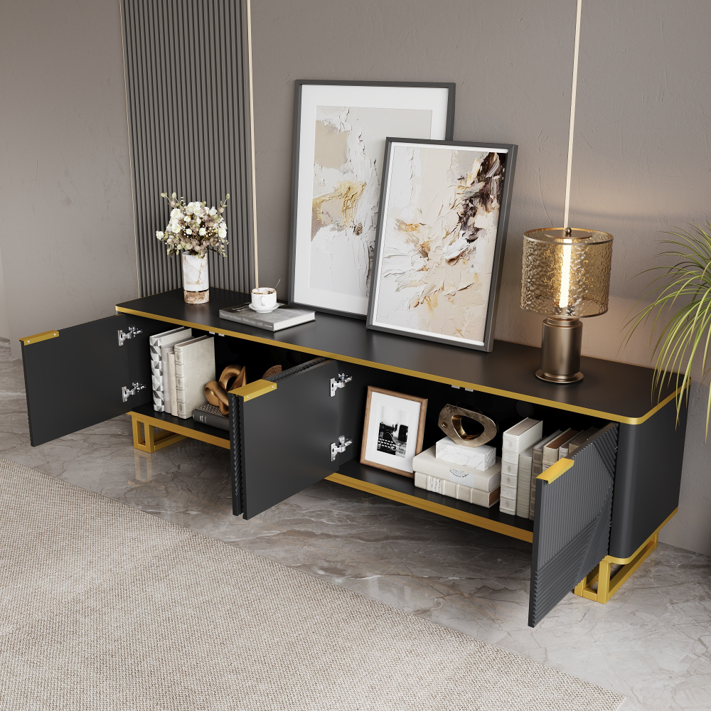 Mueble de tv con 4 puertas negro 48x160x37,5cm