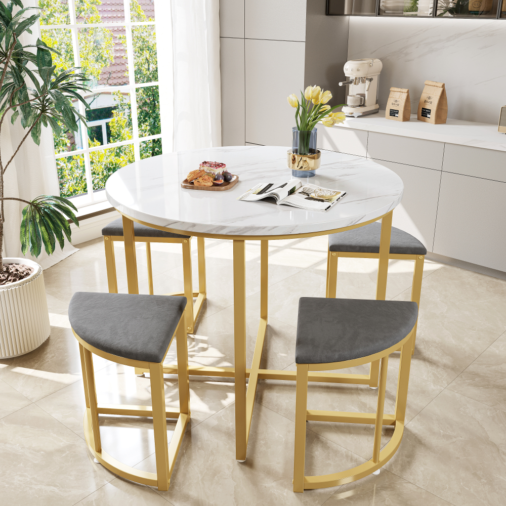 Conjunto de mesa y sillas mdf blanco gris 4 piezas estructura metal