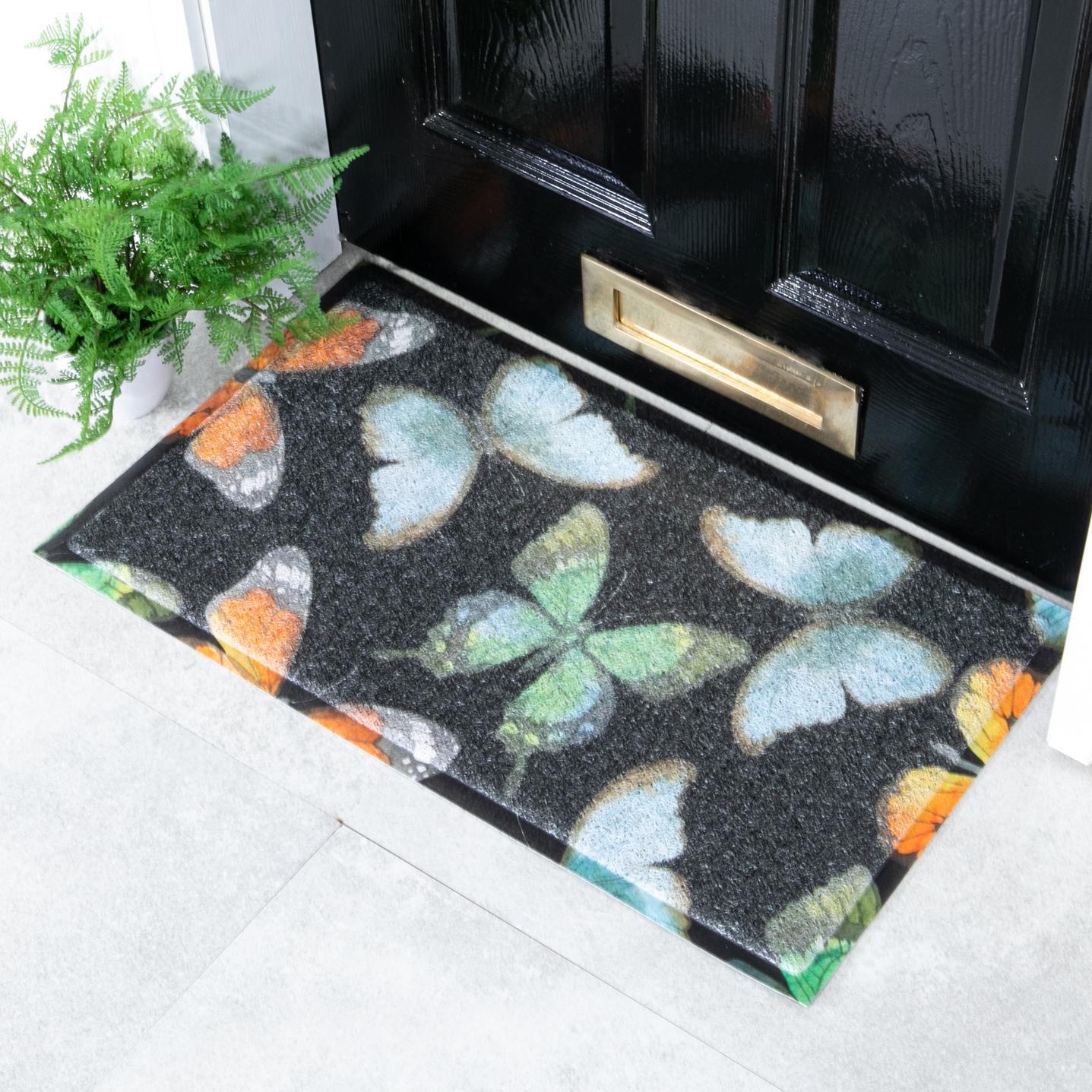 Felpudo para exterior con diseño de mariposas en acuarela (70 x 40 cm)
