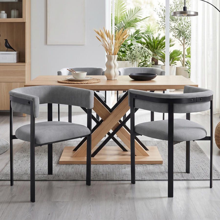 Silla de comedor de chenilla gris juego de 4 con respaldo curvo