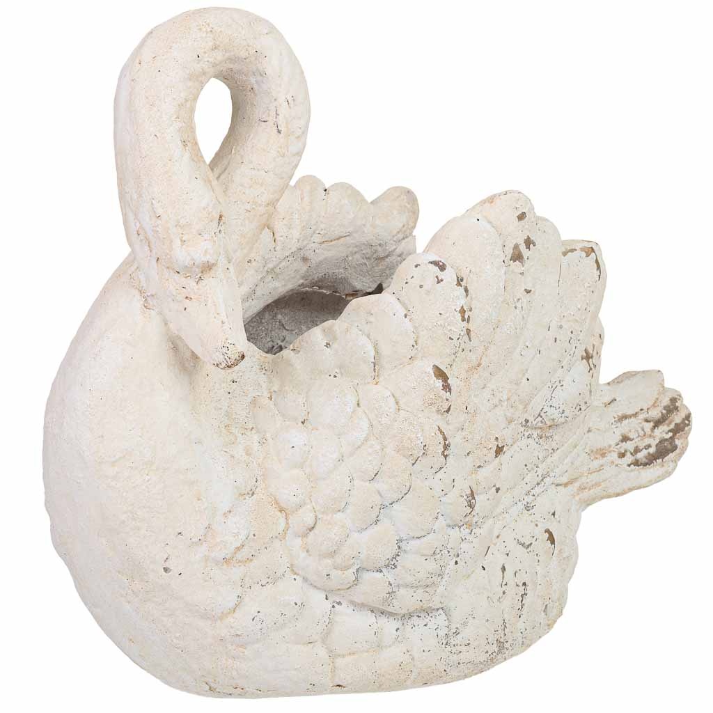 Macetero de cisne de resina blanco 44x22x34 cm
