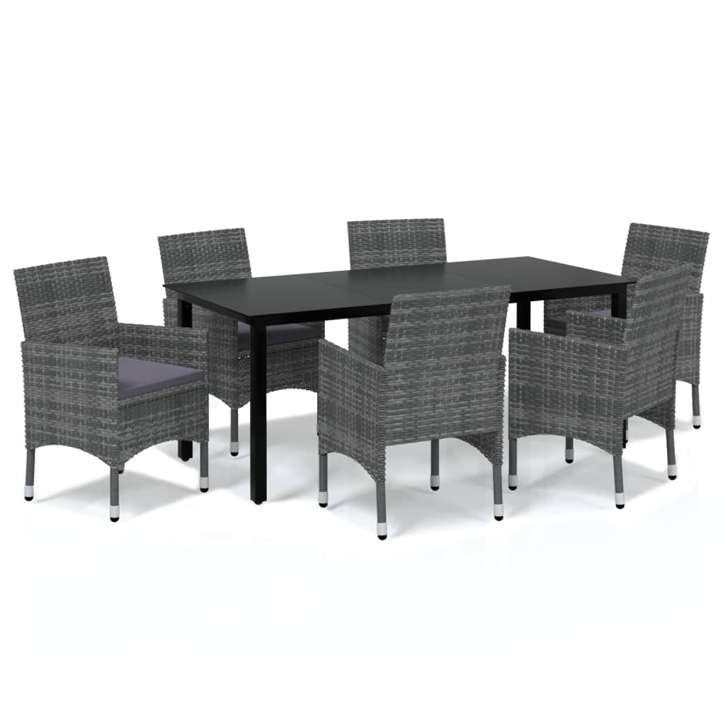 vidaXL set comedor jardín 7 pzas y cojines ratán sintético gris