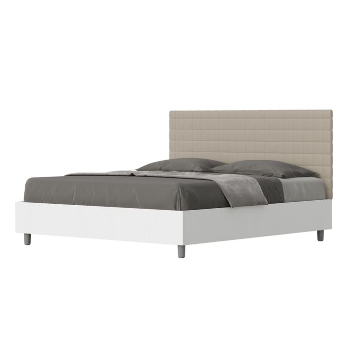 Cama arcón queen 160x200 - cabecero piel taupe - blanco