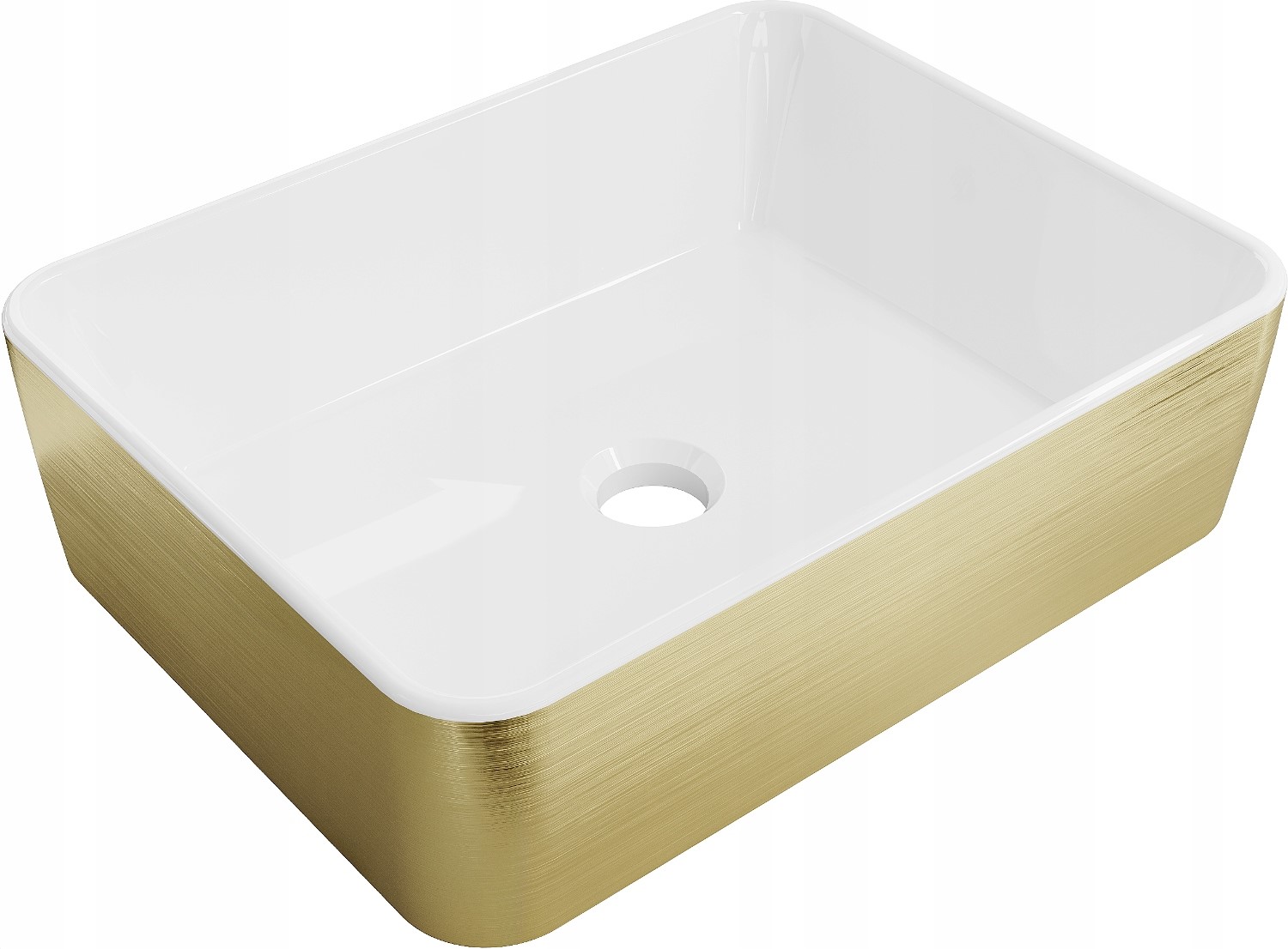 Lavabo cerámico sobre encimera, 48x37x13 cm, blanco/dorado