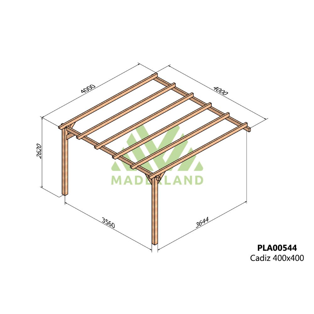 Pérgola de madera laminada adosada - cádiz ad. 400x400cm (maderland)