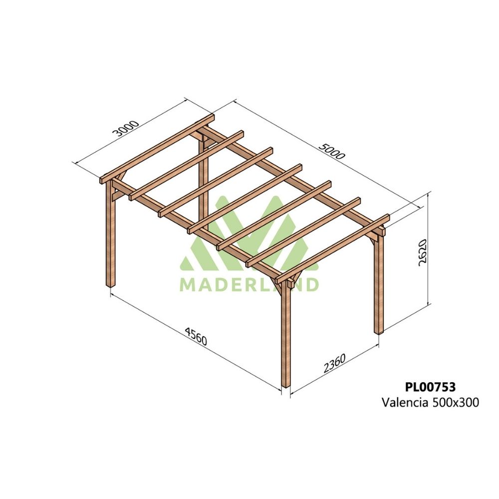 Pérgola de madera laminada - valencia 500x300cm (maderland)