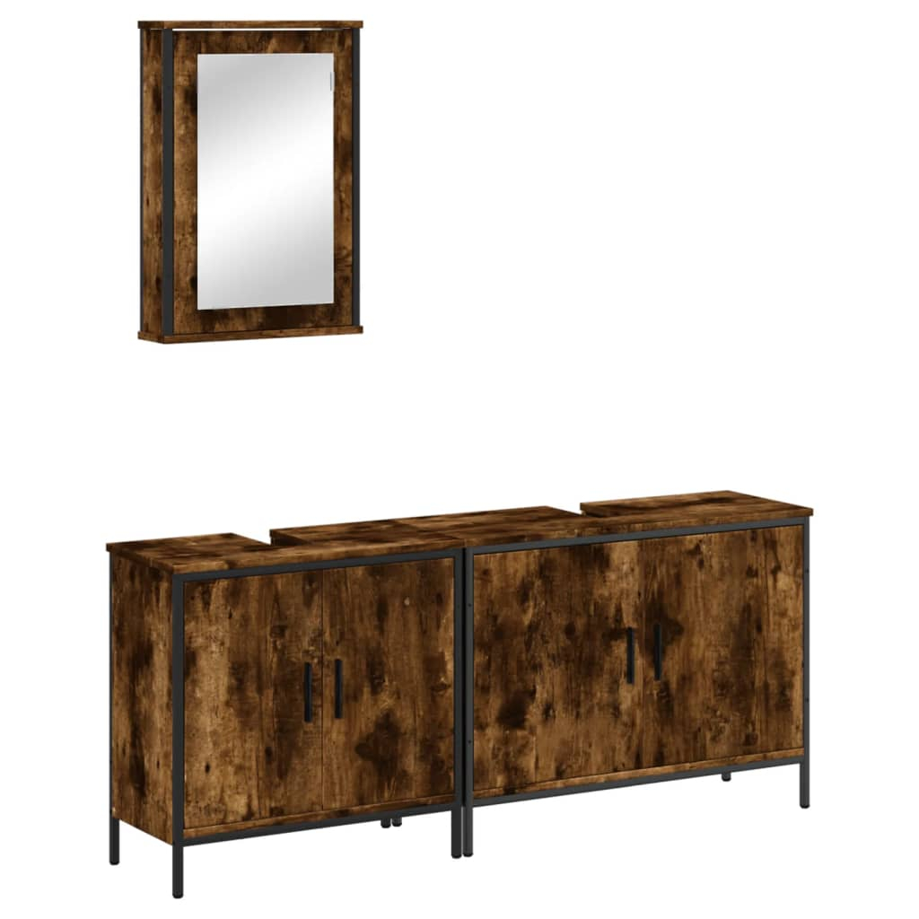 vidaXL set de muebles baño 3 pzas madera contrachapada roble ahumado